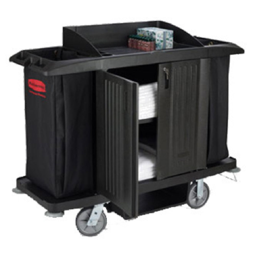 Rubbermaid FG619100BLA - Housekeeping Cart, 60"L X 22"W X 50"H, With Doors And Vinyl Bag