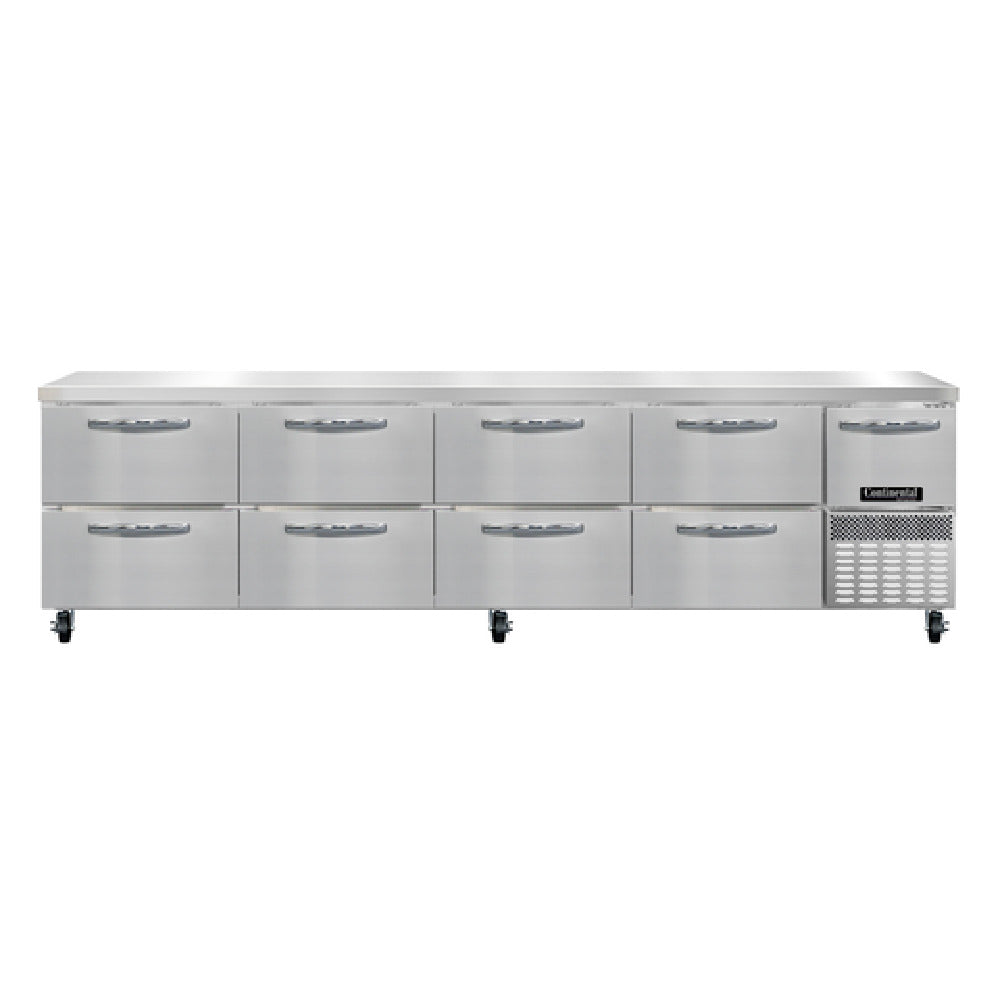 Continental Refrigerator RA118N-D Refrigerated Base Worktop Unit 118"W 300 Series Stainless Steel Flat Work Top