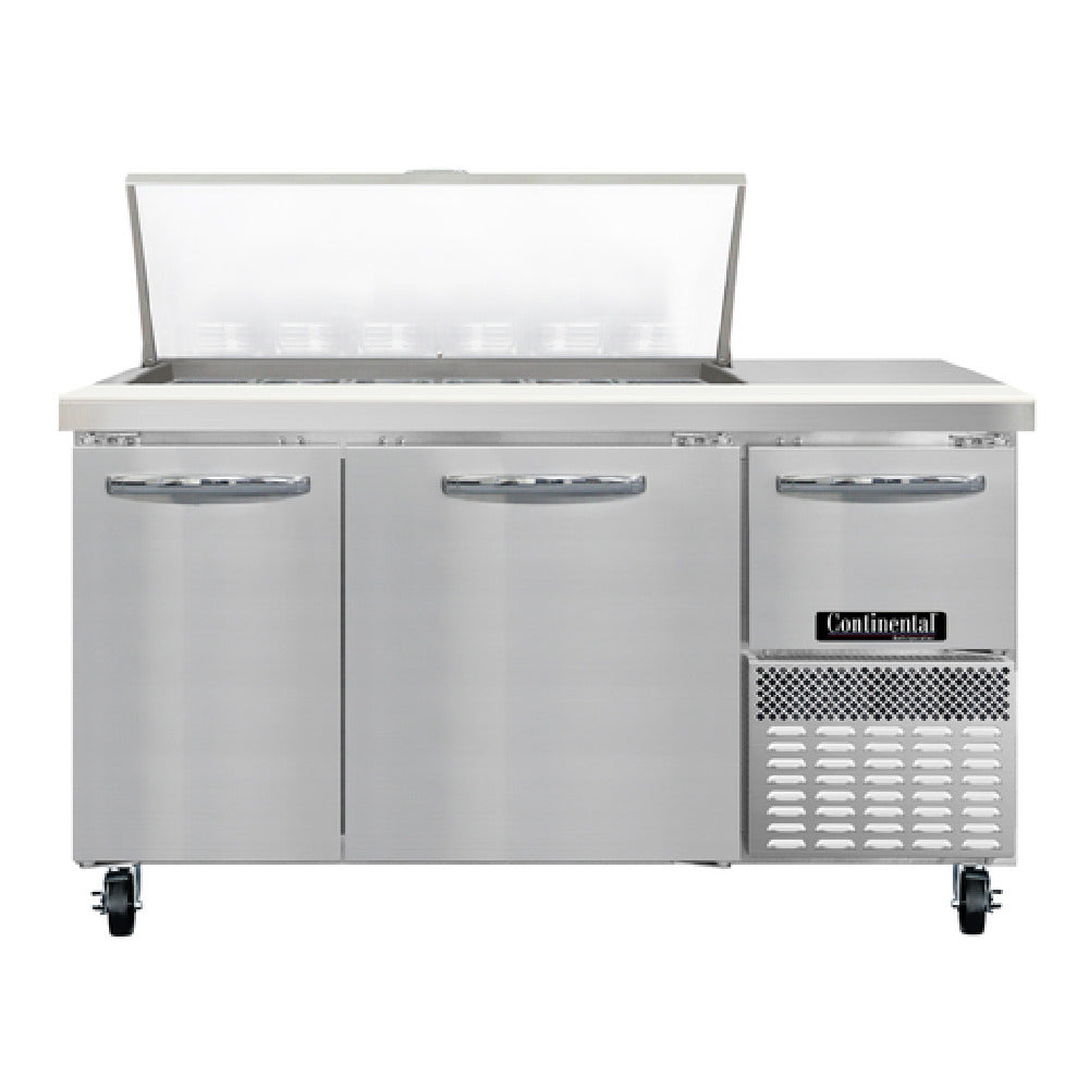 Continental Refrigerator RA60N18M Refrigerated Base Sandwich Unit 60"W 300 Series Stainless Steel (Mighty) Top With (18) 1/6 Size X 4" Deep Pans