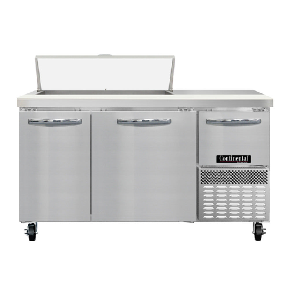 Continental Refrigerator RA60N10 Refrigerated Base Sandwich Unit 60"W 300 Series Stainless Steel Top With (10) 1/6 Size X 4" Deep Pans