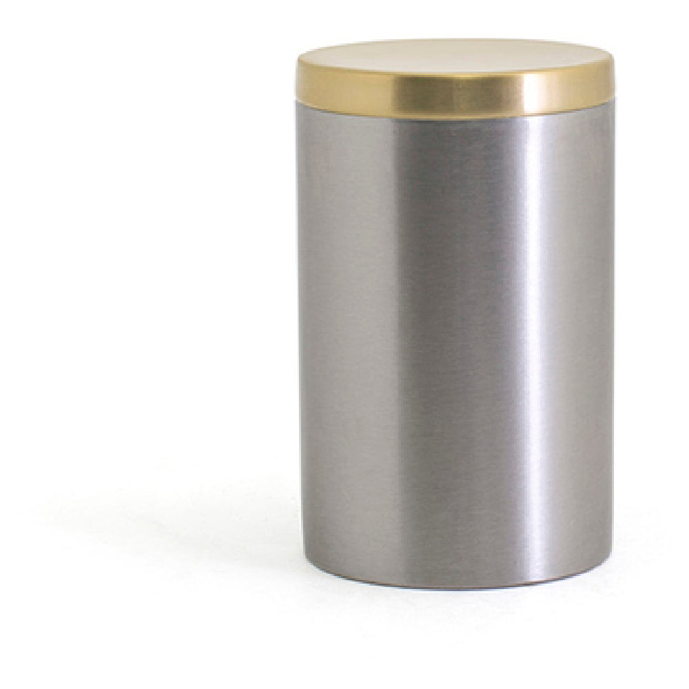 FOH RJR030BSS23 Round Brushed Stainless Jar With Lid Silver With Matte Brass Lid