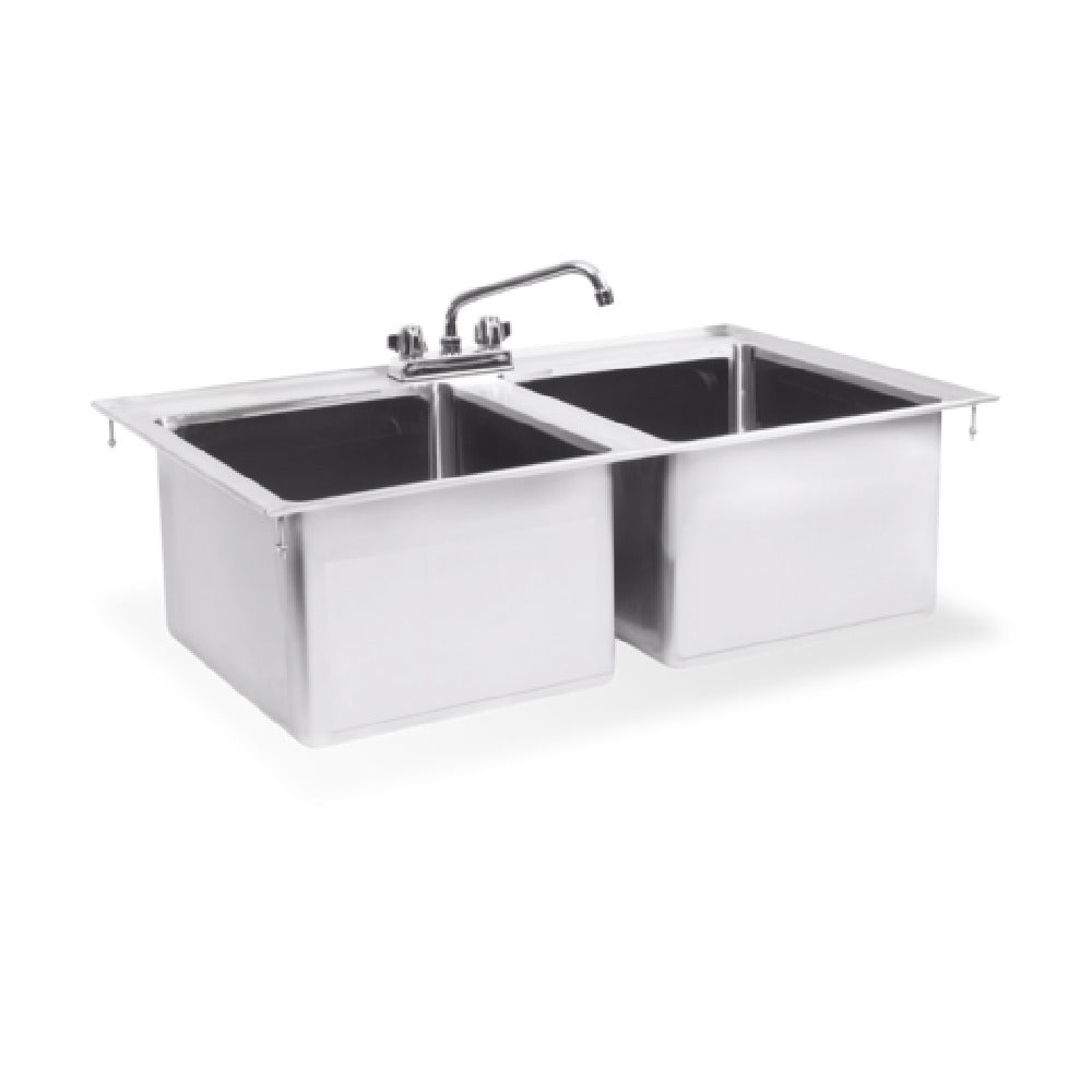 Steel Works Stainless SWDIS-2FB101410 Drop In Sink 19" X 25" X 10"H Cut Out Size 18-1/4" X 24-1/4" 2 Fabricated Bowl:10" X 14" X 1016ga/304 Stainless Steel Top