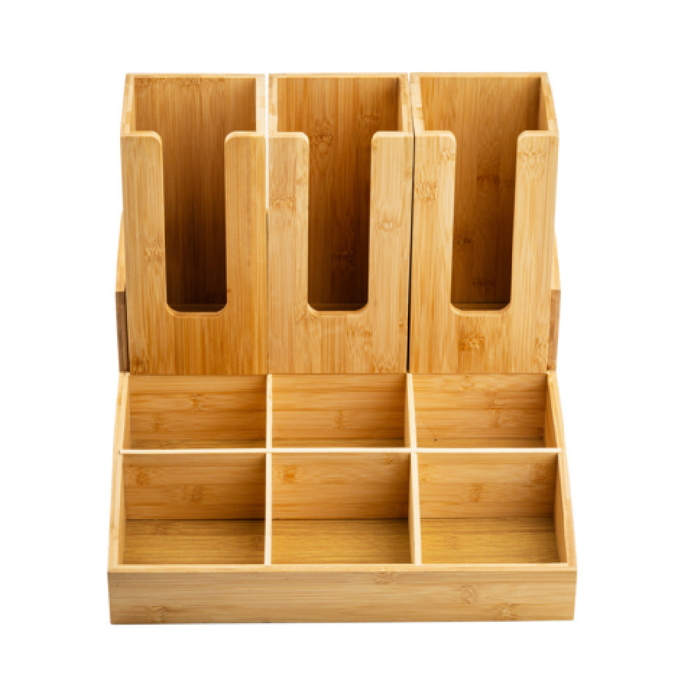 Tablecraft 12689 Coffee Condiment Organizer 15" X 1 4" X 7.5" 9 Compartments With 3 Cup/lid Holders