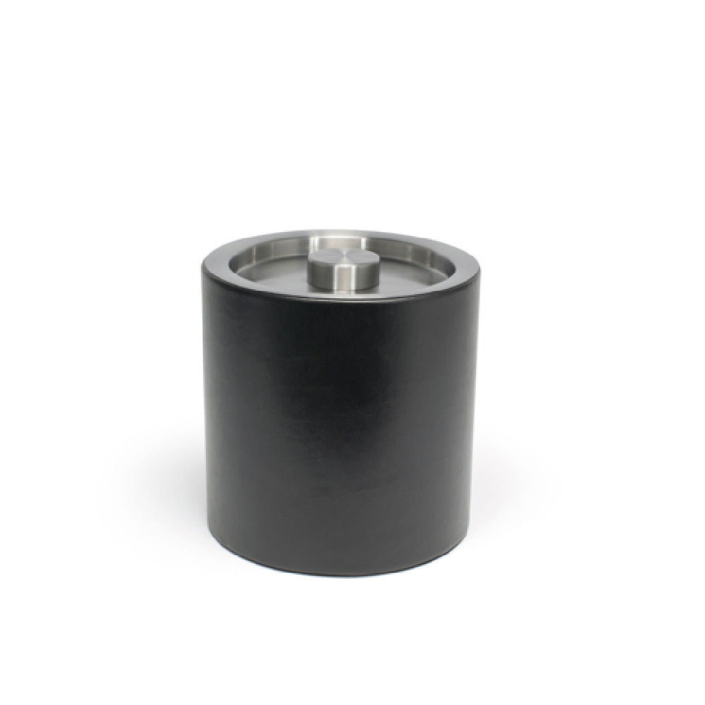 FOH RIB027BKL21 3.5qt Round London Ice Bucket Black With Matte Black Lid Includes One RIB017BKL21-BTM 3.5qt Round London Ice Bucket Base Black