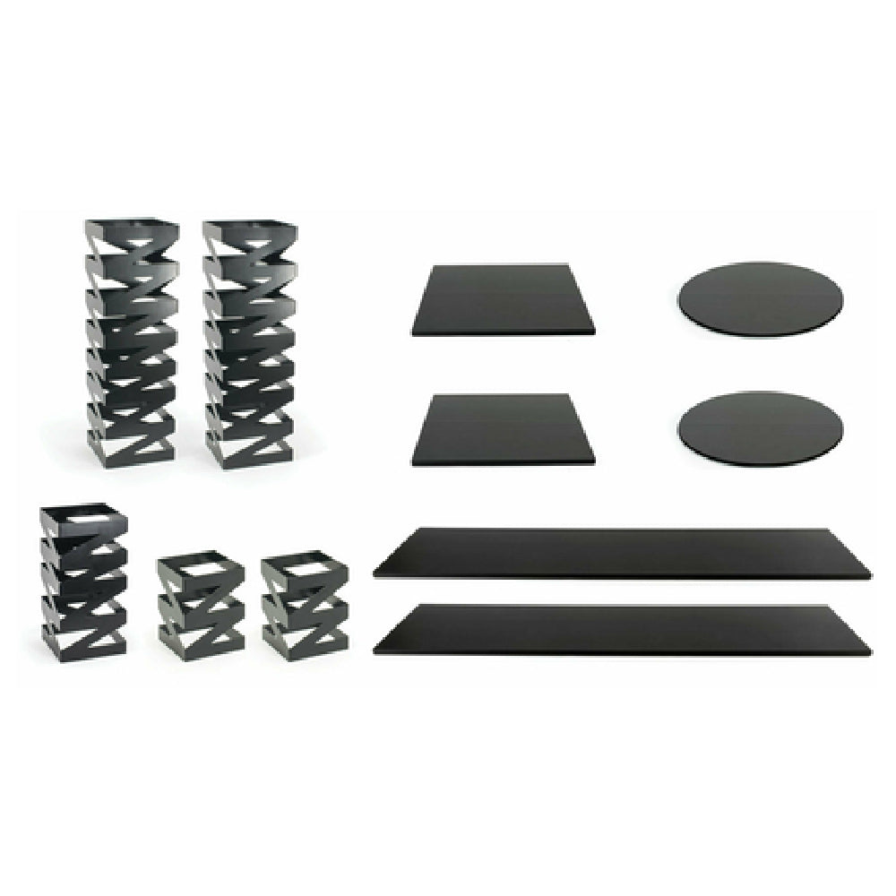 FOH BST020MUM28 Buffet Essentials Zig Zag Black Bamboo On Matte Black Includes One BRI006BKI28 Zig Zag Risers Set Of 3 Matte Black