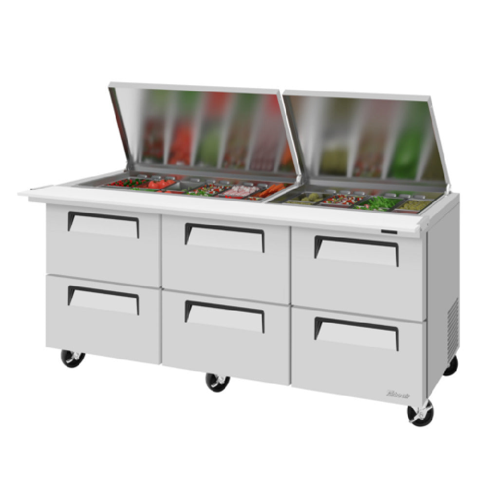 Turbo Air TST-72SD-30-D6-N-FL Super Deluxe Sandwich/Salad Mega Top Unit With Flat Lid