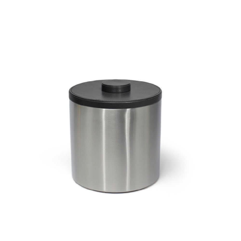FOH RIB034BSS21 3qt Round Brushed Stainless Ice Bucket Silver With Black Lid