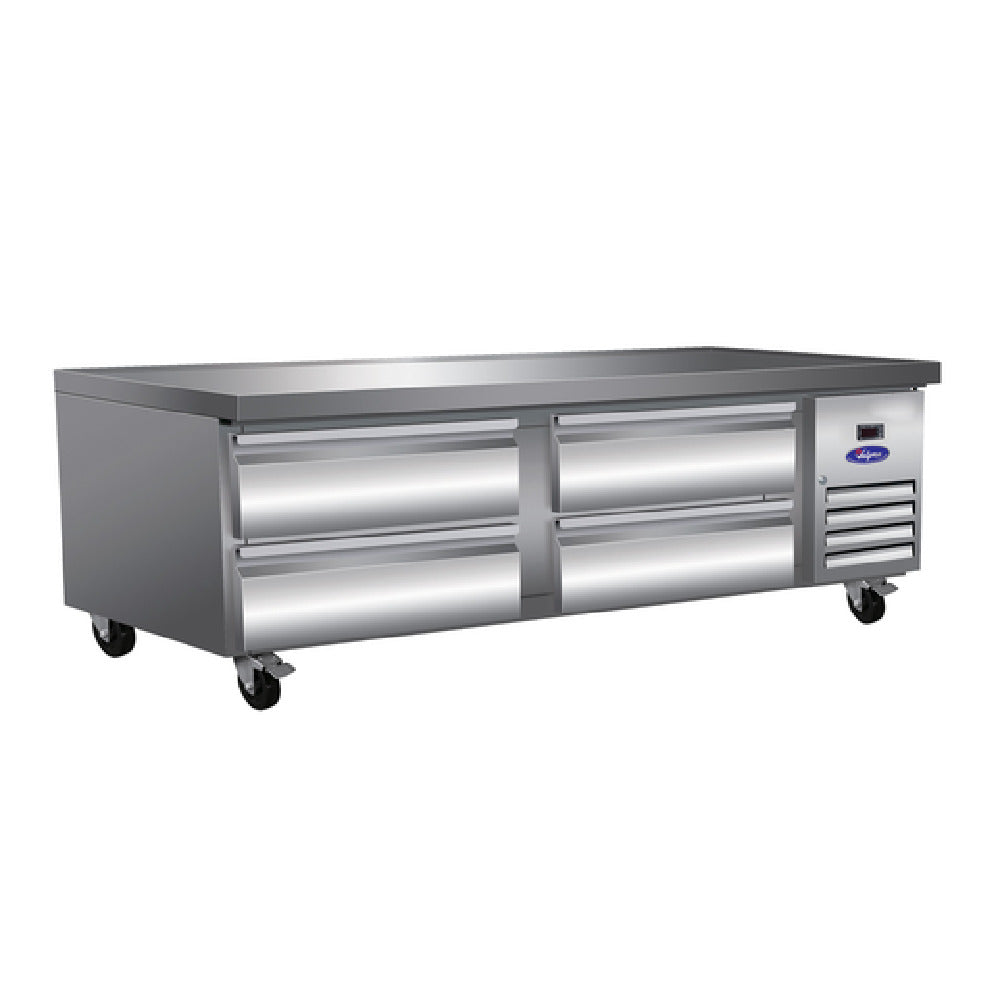 Valpro VPCB-74C - Refrigerated Chef Base With Marine Edge Top, 74″, (4) Full-extension Telescoping Cartridge Drawers With 6″ Pan Capacity (top And Bottom)