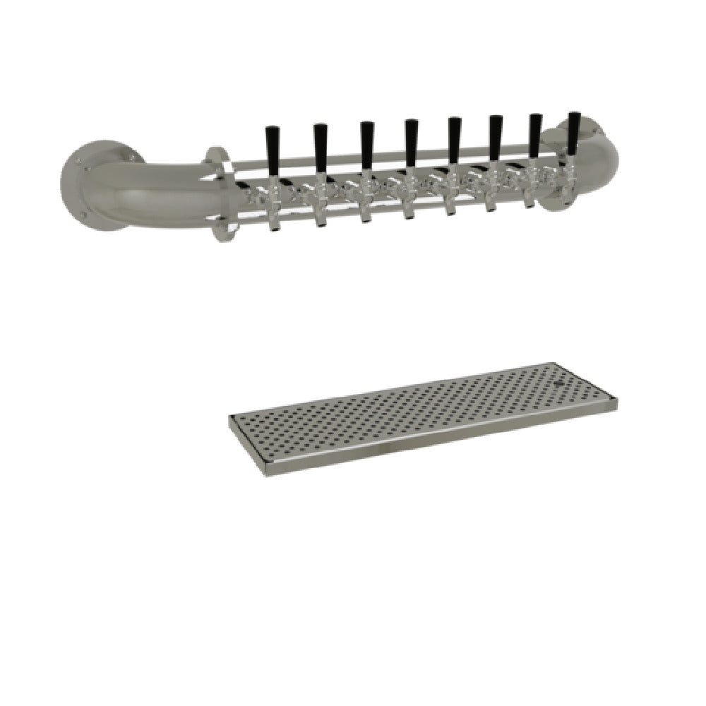 Glastender PW-8-MF Pipe Wall Draft Dispensing Tower Wall Mount (8) Stainless Steel Faucets (handles Not Included)