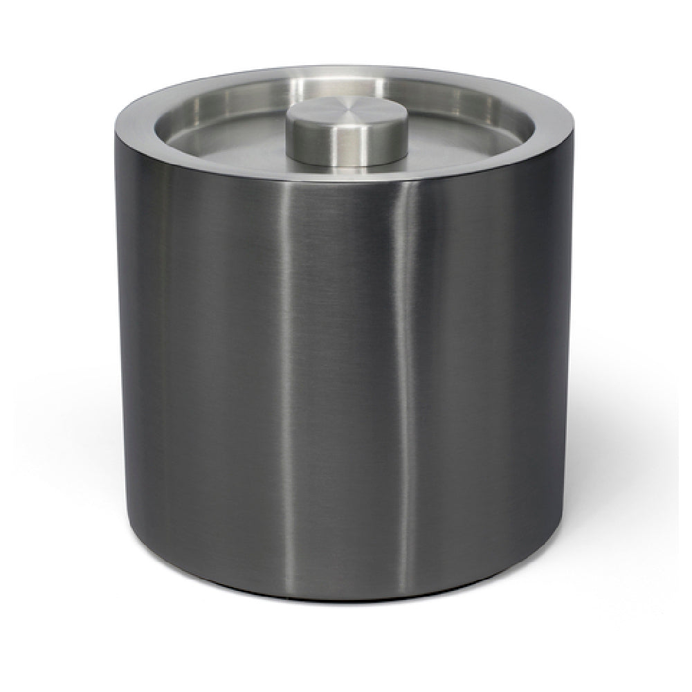 FOH RIB031BKS21 3qt Round Brushed Stainless Ice Bucket Matte Black With Brushed Stainless Lid