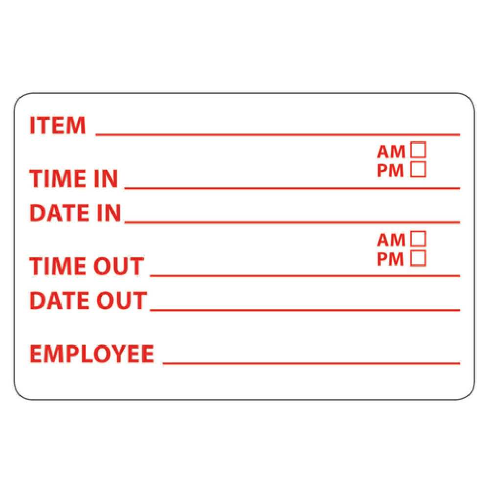 Hubert 86304 - Food Rotation Label, "Time/Date In/Out" 3" X 2", Rectangular