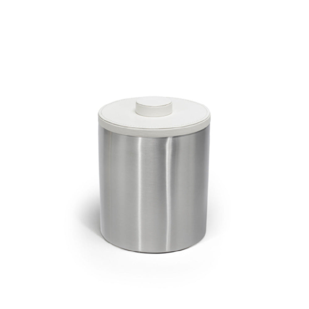 FOH RIB068BSS21 2qt Round Brushed Stainless Ice Bucket Silver With London White Lid