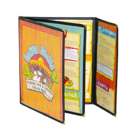 Menu Solutions SE345C Menu Jacket Holds 8-1/2" X 11" Inserts Triple Panel Booklet With Half Panel Flip-out