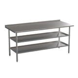 Flash Furniture NH-WT-GU-3072BSP-GG Ravenel Stainless Steel 18 Gauge Work Table With 1.5" Backsplash And 2 Undershelves 72"W X 30"D X 34.5"H