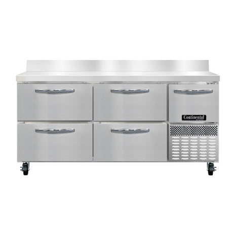 Continental Refrigerator RA68NBS-D Refrigerated Base Worktop Unit 68"W 300 Series Stainless Steel Work Top With 5-1/2"H Backsplash