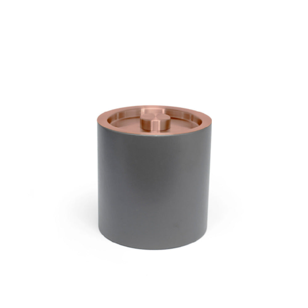 FOH RIB074GYL21 3.5qt Round London Ice Bucket Smoke With Rose Gold Lid Includes One RIB017GYL21-BTM 3.5qt Round London Ice Bucket Base Smoke