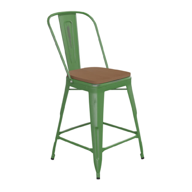 Flash Furniture ET-3534-24-GN-PL1T-GG Carly Counter Height Stool 24" High Metal Back & Frame