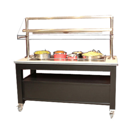 Bon Chef 50157 Radiant Heated Mobile Buffet Station 68”L X 30”W X 66”H Drop-in Stainless Steel (swirl Design) Radiant Heat Unit Has 44” X 42” O.A.