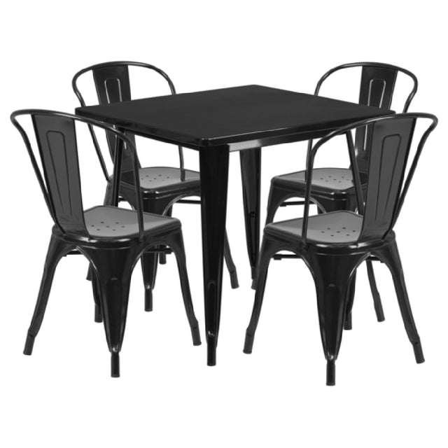 Flash Furniture ET-CT002-4-30-BK-GG Table And Chair Set Includes (1) 31-1/2"W X 31-1/2"D X 29-1/2"H Table