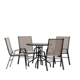 Flash Furniture TLH-0702303C-BN-GG Brazos 5 Piece Outdoor Patio Dining Set 31.5" Round Tempered Glass Patio Table