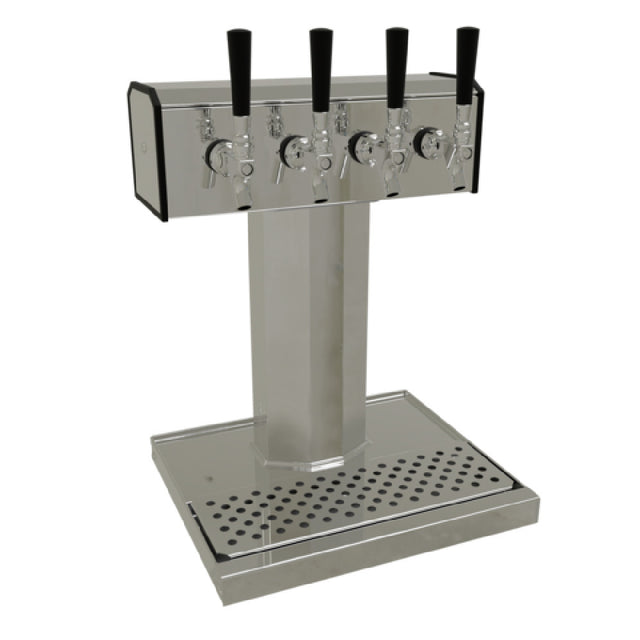 Glastender BT-4-MF Tee Draft Dispensing Tower Countertop (4) Stainless Steel Faucets (handles Not Included)