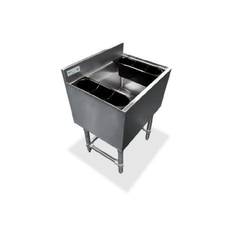 Steel Works Stainless SWIB183012-7CPT Ice Bin 18-1/2" X 12" X 30"H With 3" Backsplash 14-13/16" X 28" X 12" Fabricated Bowl With 119 Lbs Ice Capacity 20ga/304 Stainless Steel