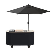 Steelite MGCOVC02VXBB - Oval Cocktail Cart With Vanilla Top, Black Cover, And Black Umbrella