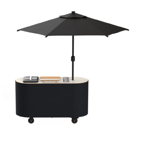 Steelite MGCOVC02VXBB - Oval Cocktail Cart With Vanilla Top, Black Cover, And Black Umbrella