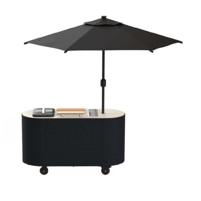 Steelite MGCOVC02VXBB - Oval Cocktail Cart With Vanilla Top, Black Cover, And Black Umbrella