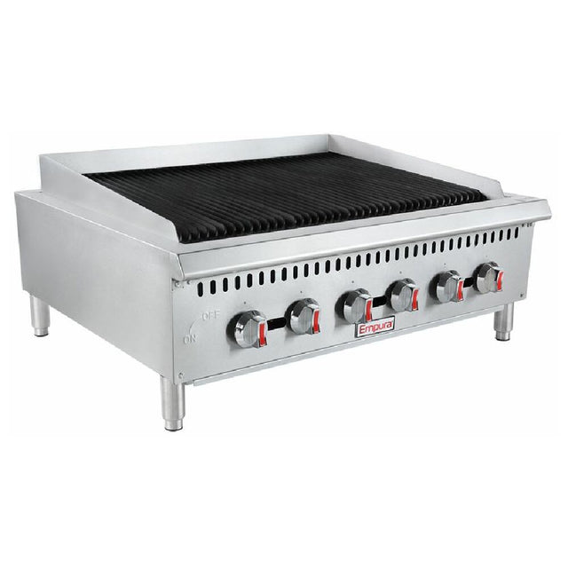 Empura Equipment ECB-36S Empura Charbroiler Countertop Gas 36" Wide Stainless Steel 3-Burner Countertop Gas Charbroiler 90000 BTU