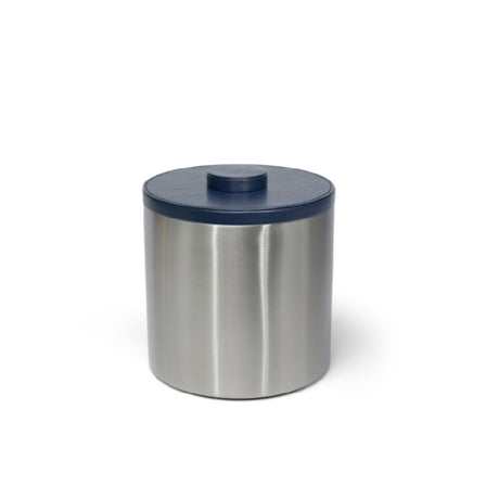 FOH RIB050BSS21 3qt Round Brushed Stainless Ice Bucket Silver With London Navy Lid