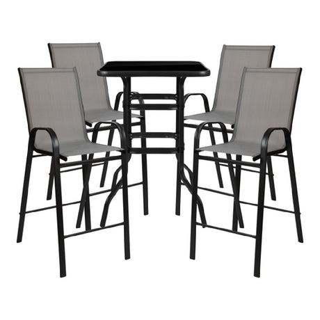 Flash Furniture TLH-073H092H4-GR-GG Outdoor Dining Set 4-person Bistro Set (1) Glass Bar Table