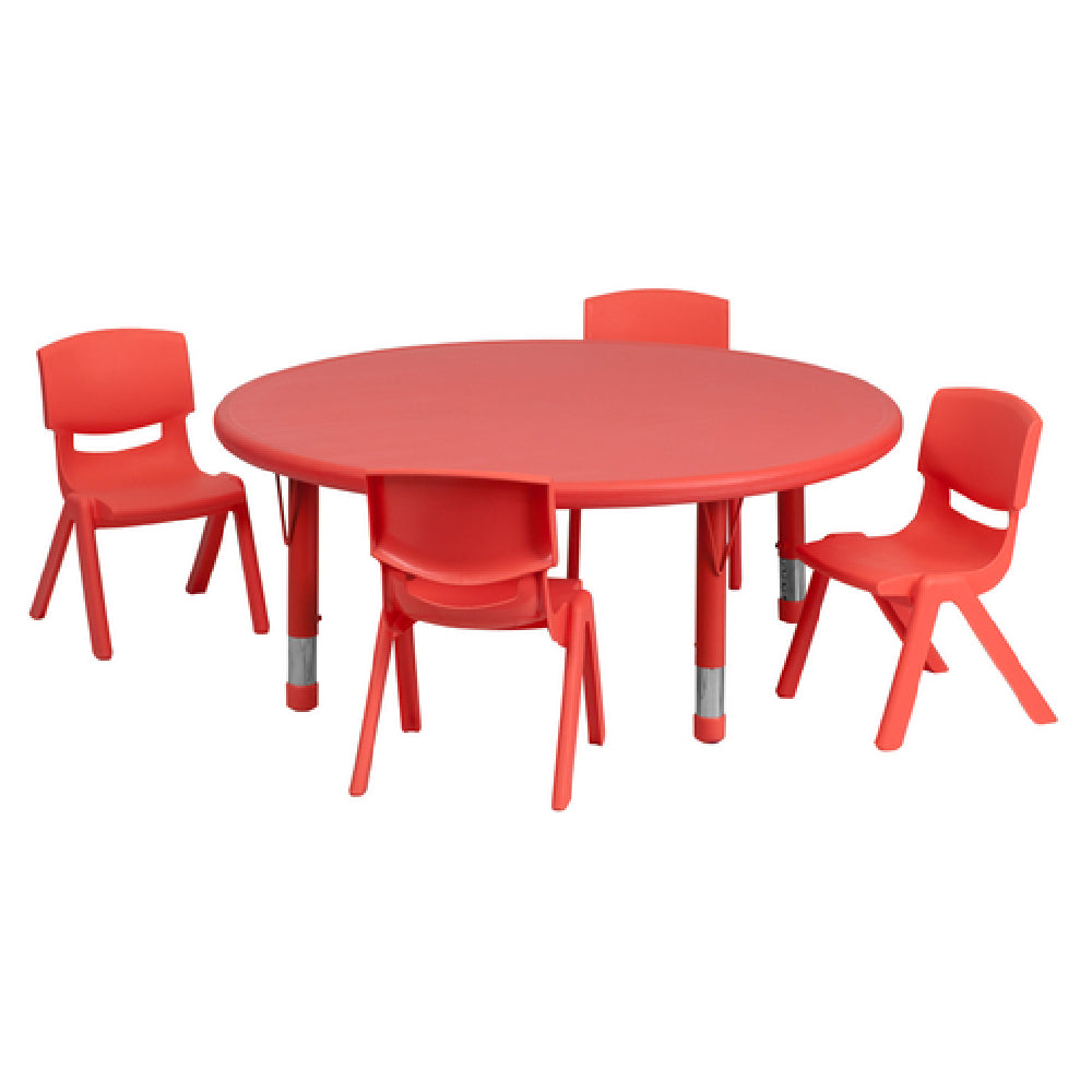 Flash Furniture YU-YCX-0053-2-ROUND-TBL-RED-E-GG Preschool Activity Table Set Includes (1) Table: 45" Dia. X 14-1/2" 23-3/4" Adjustable Height