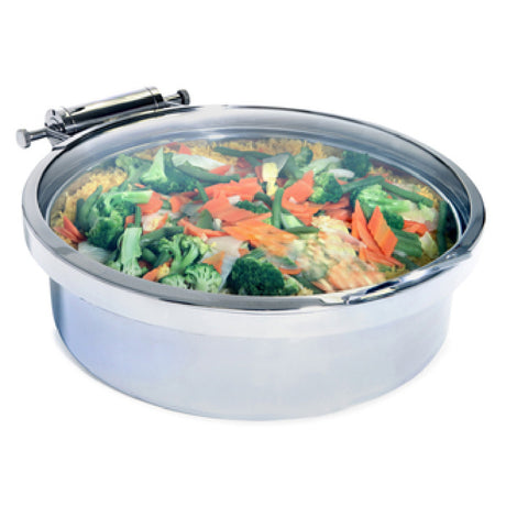 Steelite DW06WGH7SS Round Induction Chafer Full Glass Lid 2.0 Gal 20.0"W X 16.0"D X 6.0"H