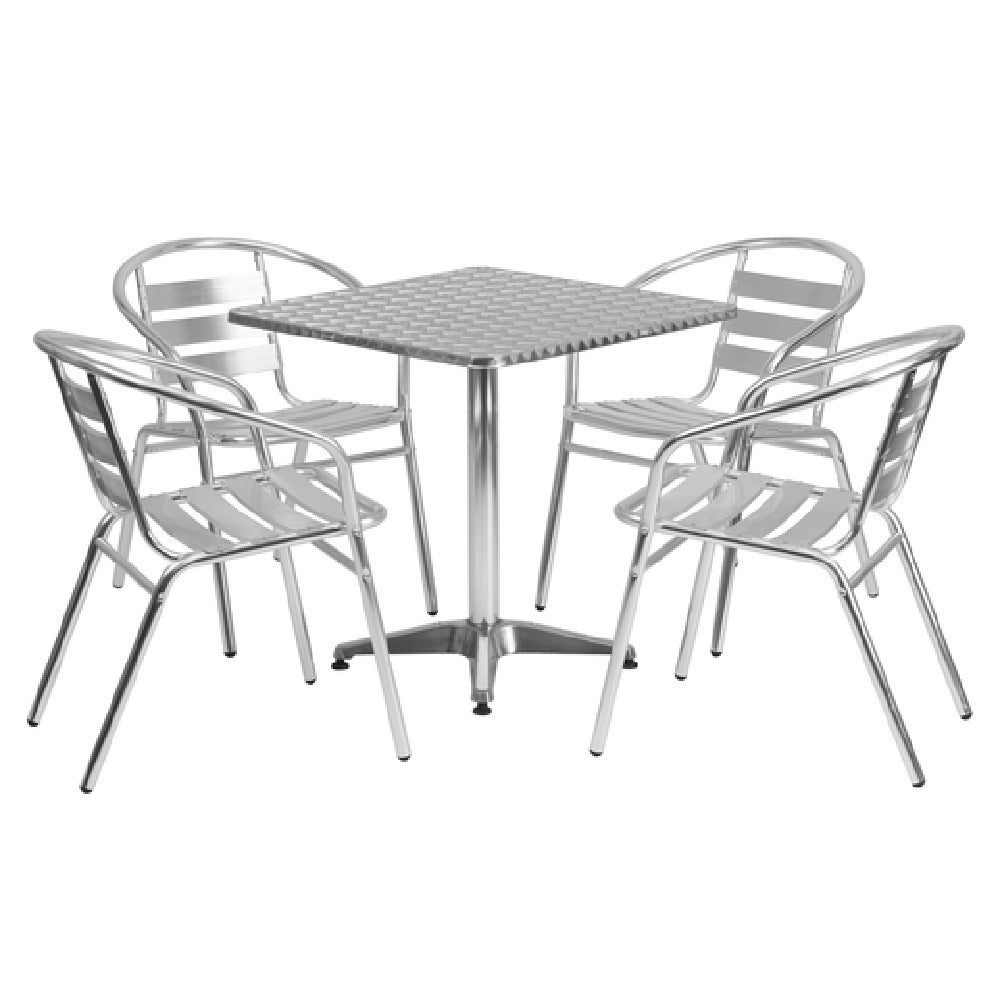 Flash Furniture TLH-ALUM-28SQ-017BCHR4-GG Table & Chair Set Includes (1) 27-1/2"W X 27-1/2"D X 27-1/2"H Table