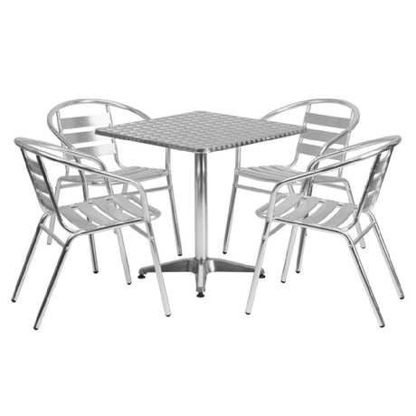 Flash Furniture TLH-ALUM-28SQ-017BCHR4-GG Table & Chair Set Includes (1) 27-1/2"W X 27-1/2"D X 27-1/2"H Table