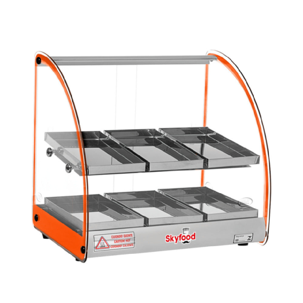 Skyfood Equipment FWD2-18O Food Warmer Display Case 18-1/2"W X 14-3/8"D X 17-1/2"H (2) Shelves With (3) Stainless Steel Pans Per Shelf