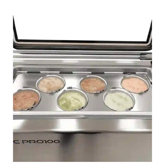 Eurodib USA GOURMETPRO - Support Frame, Stainless Steel Frame, (6) Anodized Aluminum Bowls With Handles For Gelato Display