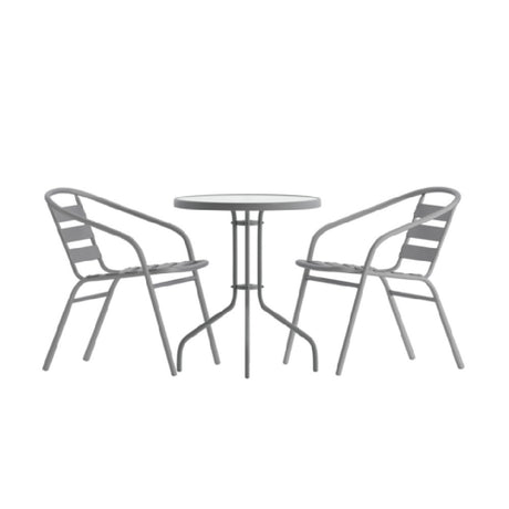 Flash Furniture TLH-071RD-017CSV2-GG Lila Table & Seat Set 23-3/4" Dia. Glass Top Metal Table