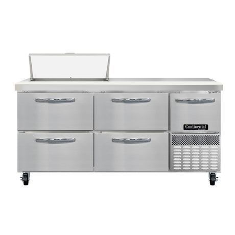 Continental Refrigerator RA68N8-D Refrigerated Base Sandwich Unit 68"W 300 Series Stainless Steel Top With (8) 1/6 Size X 4" Deep Pans