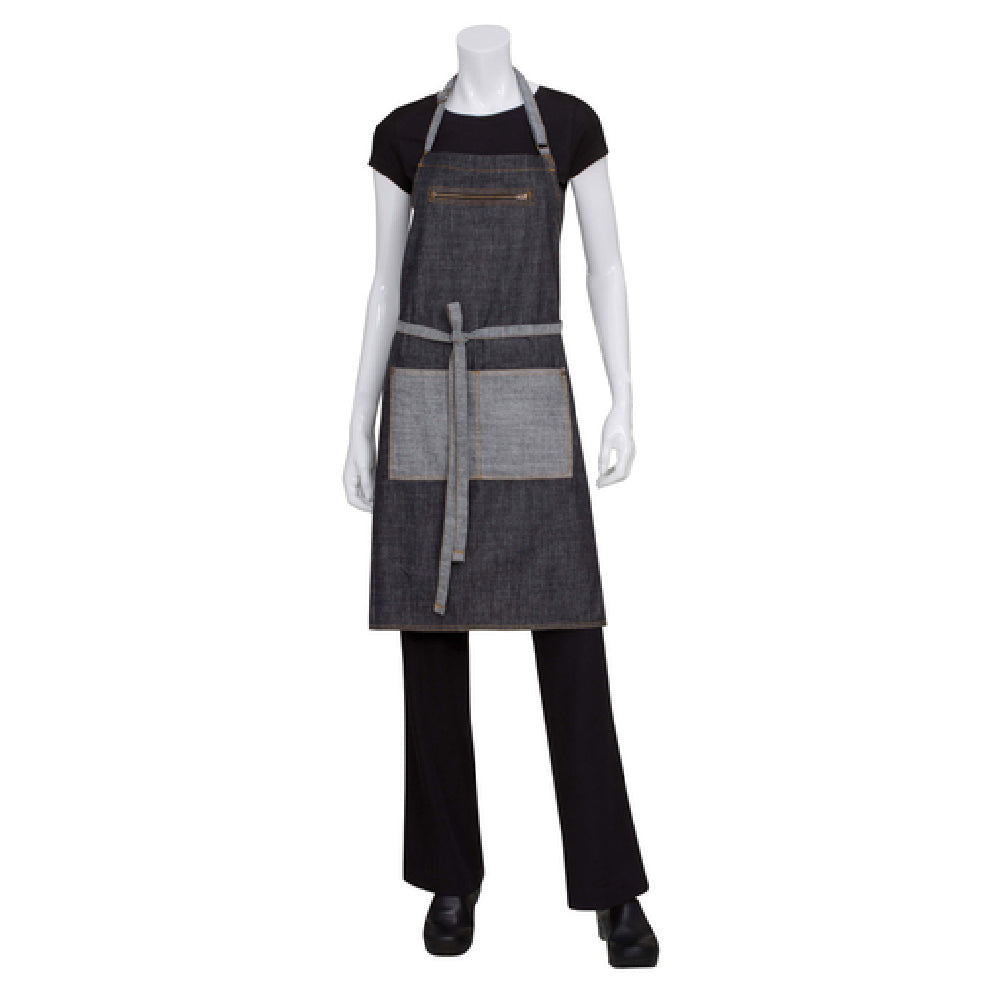 Chef Works AB034-BLK-0 Manhattan Bib Apron 34"L X 30"W Reversible Fabric Ties And Pockets