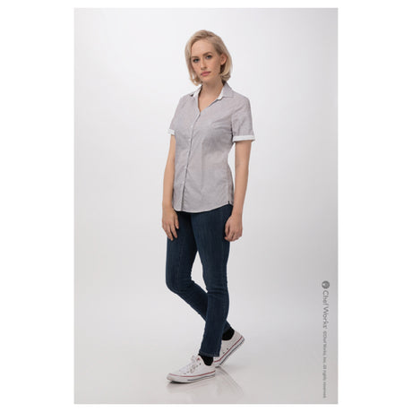 Chef Works SHC07WNATXL Women's Charleston Shirt Short Sleeves Contrast Fabric On Inner Sleeve Band & Inner Collar Band