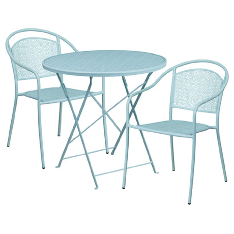 Flash Furniture CO-30RDF-03CHR2-SKY-GG Patio Table Set Includes (1) Folding Table: 30" Dia. X 28"H