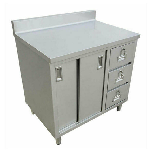 Omcan 43483 (43483) Work Table Cabinet Base With Sliding Doors & (3) Drawers