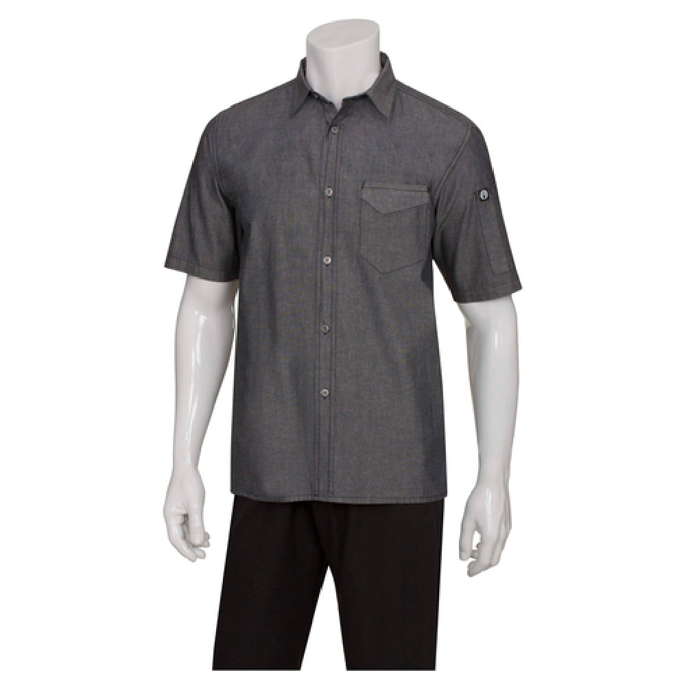 Chef Works SKS002BLKL Men's Detroit Shirt Hybrid Style Short Sleeves