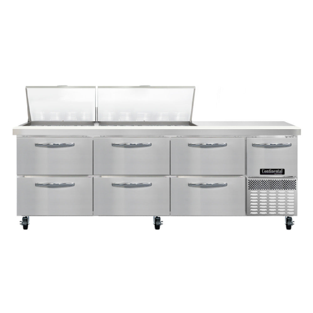 Continental Refrigerator RA93N27M-D Refrigerated Base Sandwich Unit 93"W 300 Series Stainless Steel (Mighty) Top With (27) 1/6 Size X 4" Deep Pans