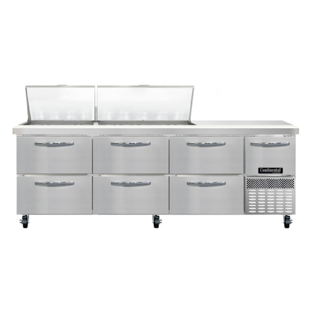 Continental Refrigerator RA93N27M-D Refrigerated Base Sandwich Unit 93"W 300 Series Stainless Steel (Mighty) Top With (27) 1/6 Size X 4" Deep Pans