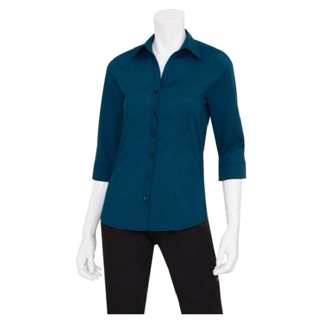 Chef Works WA34BLU2XL Women's Finesse Shirt Fitted Design 3/4 Sleeves