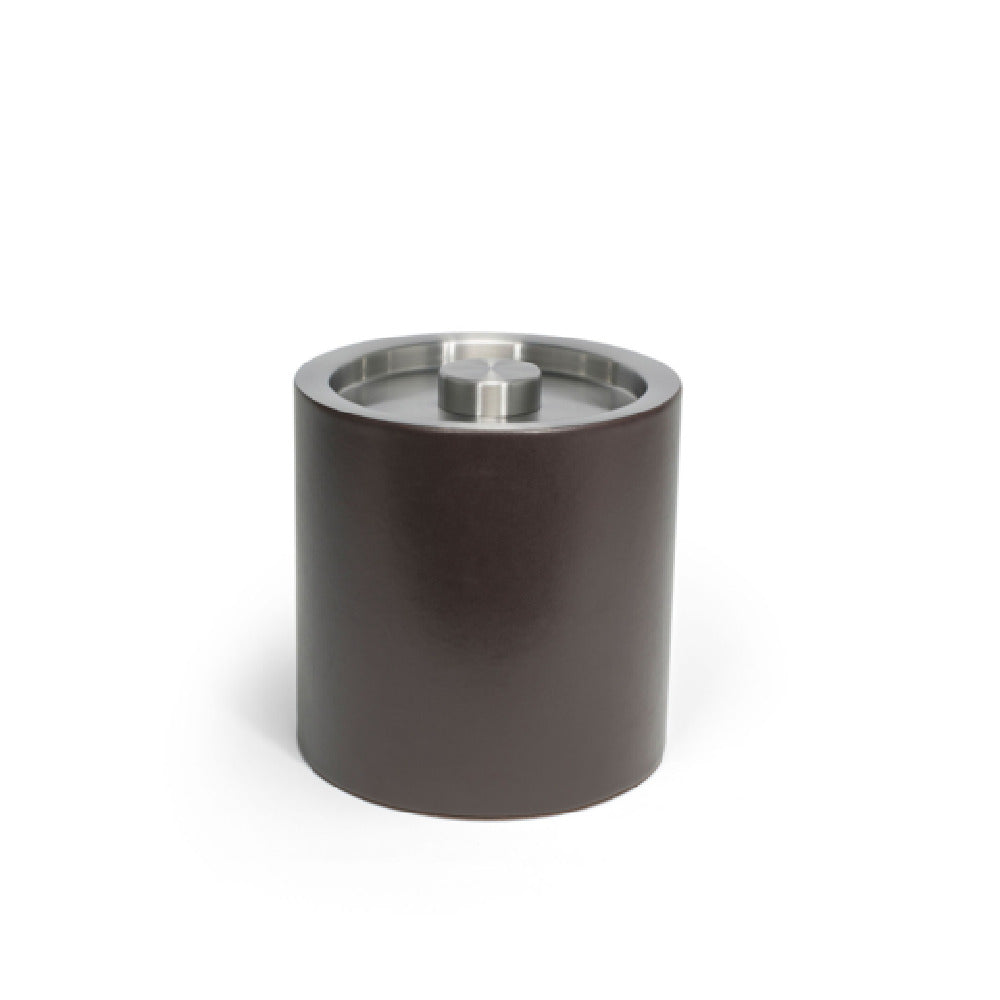 FOH RIB027BRL21 3.5qt Round London Ice Bucket Brown With Matte Black Lid Includes One RIB017BRL21-BTM 3.5qt Round London Ice Bucket Base Brown
