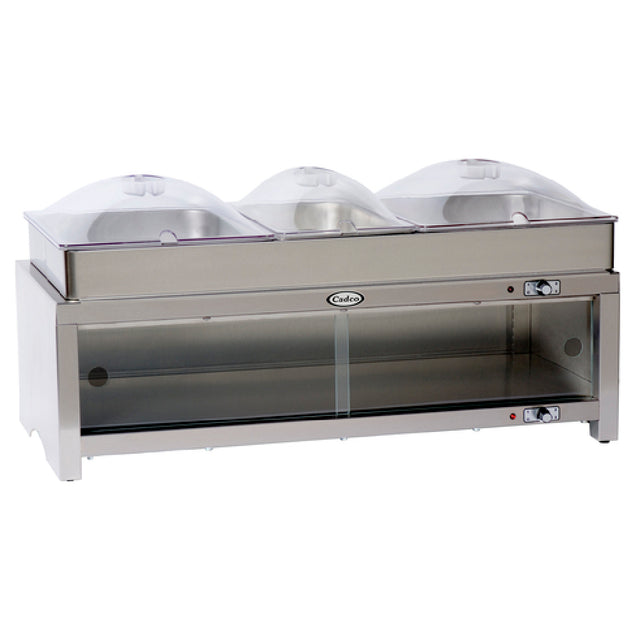 Cadco CMLB-CSLP Warming Cabinet 28" X 14" Removable Triple Buffet Server Top Lower Food/plate Warmer Cabinet With Clear Doors